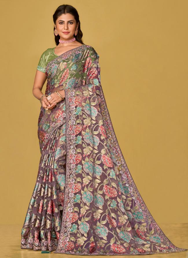 Soft Organza Multi Colour Wedding Wear Printed Saree